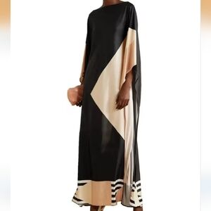 Long Ankle Length Casual Wear Satin Silk Printed Vacation Kaftan - One size